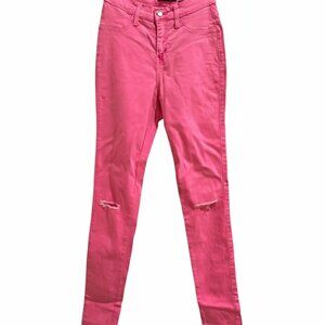 Fashion Nova Neon Pink Distressed Skinny Jeans | High-Waisted Ripped Knee Size26